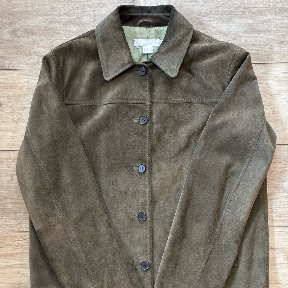 J. Crew Dark Olive Suede Leather Jacket